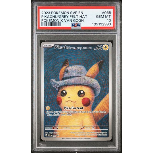 Pokemon x Van Gogh Pikachu Grey Felt Hat PSA 10